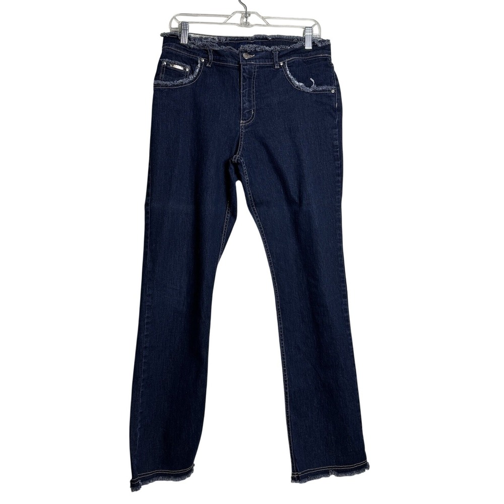 ABS by Allen Schwartz Womens Dark Wash Fringe Trim Straight‎ Leg Jeans Size 10